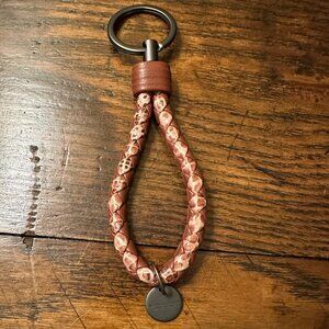 BOTTEGA VENETA Intrecciato Brown Woven Braided Loop Keychain Keyring Key Holder